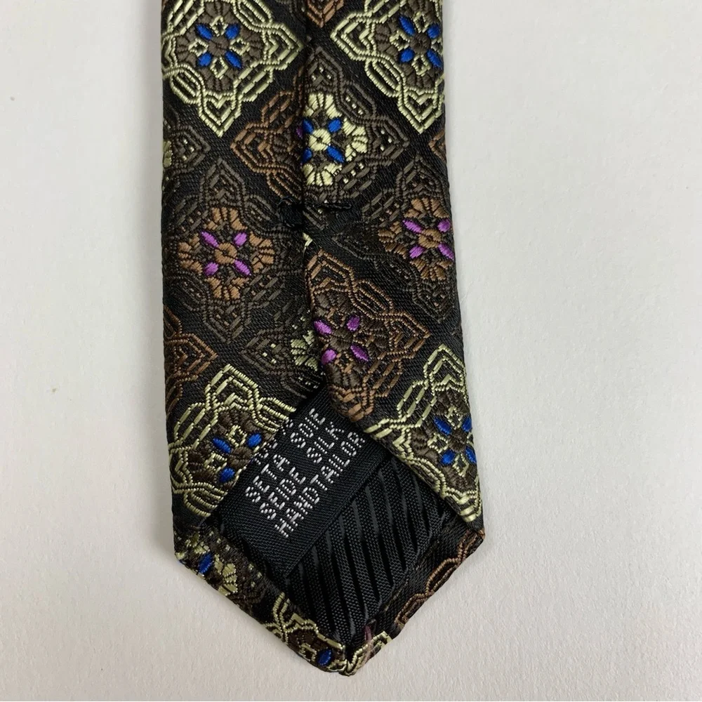 Hi-Tie‎ Tie Men's 100% Silk Brown Tone Geometric 3.25
